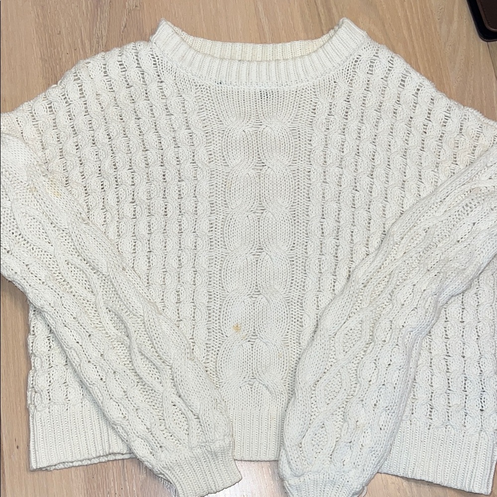 White cable knit sweater